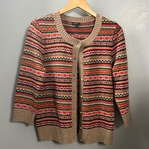 Talbots Nordic Fair Isle Wool Blend Fall Inspired Cardigan Sweater Size L